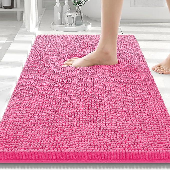 Smiry Luxury Chenille Bathroom Rugs 30x20, Extra Soft and Absorbent Shaggy Bath Mat, Machine Washable, Non-Slip Plush Carpet Runner for Tub, Shower, and Floor, Home Decor Accessories, Hot Pink - ModernBath