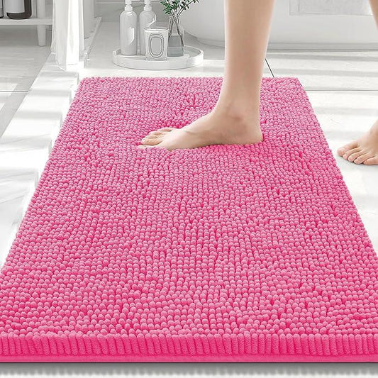 Smiry Luxury Chenille Bathroom Rugs 30x20, Extra Soft and Absorbent Shaggy Bath Mat, Machine Washable, Non-Slip Plush Carpet Runner for Tub, Shower, and Floor, Home Decor Accessories, Hot Pink - ModernBath