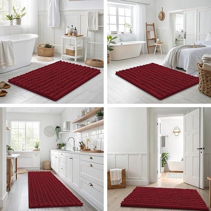 Smiry Bathroom Rugs Mat 30x20, Extra Soft Absorbent Chenille Bath Rugs, Non Slip Rubber Backing Machine Washable Quick Dry Bath Mats for Bathroom Floor, Tub, Shower, Home Decor Accessories, Red - ModernBath