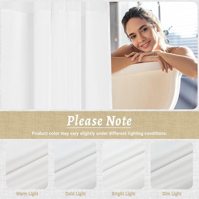 WONICY Extra Long No Hook Shower Curtain with Snap in Liner, Polyester Textured Shower Curtain with Liner Set, Waterproof Washable Hotel Style Shower Curtains for Bathroom, 71Wx86H, White - ModernBath