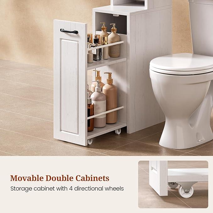 Farmhouse Over The Toilet Storage Cabinet with Pulley, Slide Barn Doors Bathroom Storage Cabinet, Space Saver W/Adjustable Shelf & Open Shelf for Bathroom, Restroom, Laundry (White Brown-Type A) - ModernBath