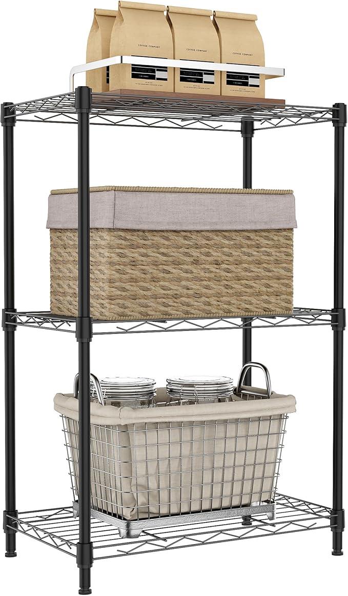 IZEUK 3 Tier Metal Wire Shelving Rack Storage Shelves for Kitchen, Bedroom, Living Room or Laundry Room, Black, 17.7" W x 11.8" D x 28.8" H - ModernBath