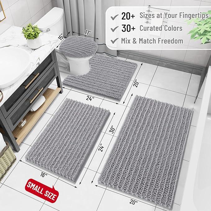 Arotive Luxury Chenille Bathroom Rug Mat, Extra Soft Thick Absorbent Shaggy Bath Rugs, Non-Slip Machine Wash Dry, Plush Bath Mats for Bathroom, Shower and Tub, 36x24, Grey - ModernBath
