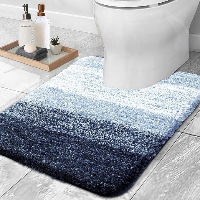 OLANLY Luxury Toilet Rugs U-Shaped 24x20, Extra Soft and Absorbent Microfiber Bathroom Rugs, Non-Slip Plush Shaggy Bath Mat, Machine Wash Dry, Contour Bathroom Mats for Toilet Base, Navy Blue - ModernBath