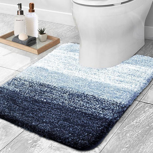 OLANLY Luxury Toilet Rugs U-Shaped 24x20, Extra Soft and Absorbent Microfiber Bathroom Rugs, Non-Slip Plush Shaggy Bath Mat, Machine Wash Dry, Contour Bathroom Mats for Toilet Base, Navy Blue - ModernBath