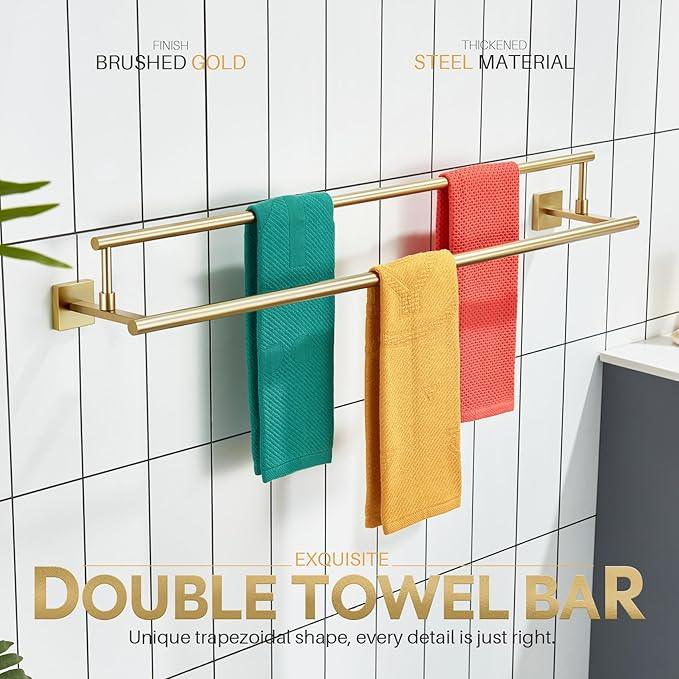 KOKOSIRI Bath Towel Bars 36-Inch Double Towel Rails Overlength Bathroom Racks for Cabinet Kitchen Brushed Gold Stainless Steel B5009BG-L36 - ModernBath