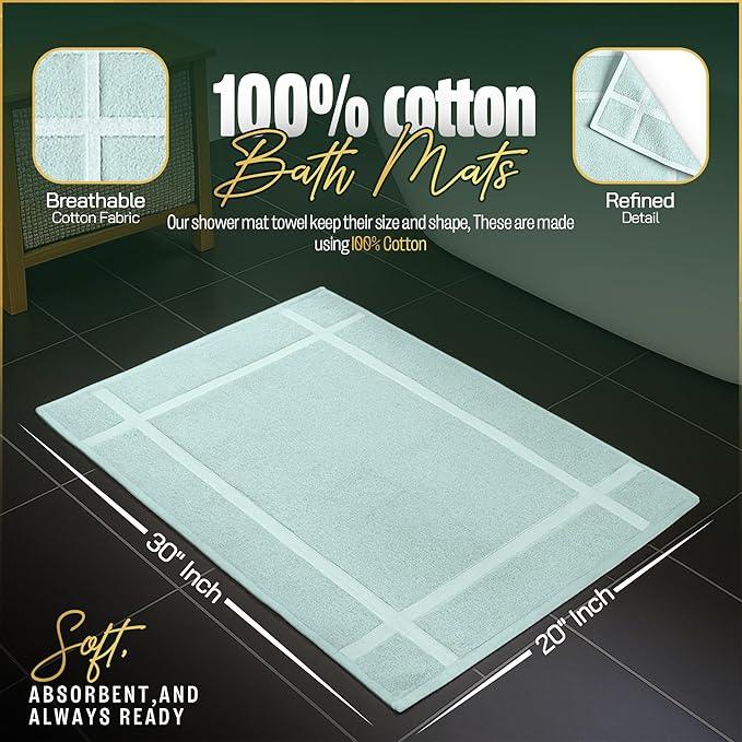 Pearl Linens Pack of 2 100% Cotton Bath Mat 20x30 inches, Soft & Absorbent Quick Dry Bathroom Mat Set, Not Bathroom Rugs, After Shower Mat, Bath Tub Mat, 687 GSM, Machine Washable, Mint Green - ModernBath