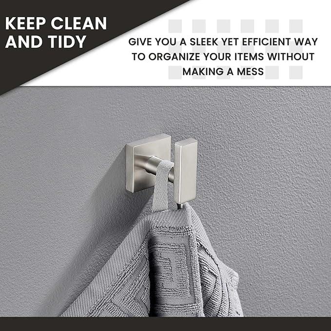 Suyar Brushed Nickel Towel Hook, SUS 304 Stainless Steel Clothes Coat Robe Holder for Bathroom, Hand Towel Hanger, Wall Mounted - ModernBath