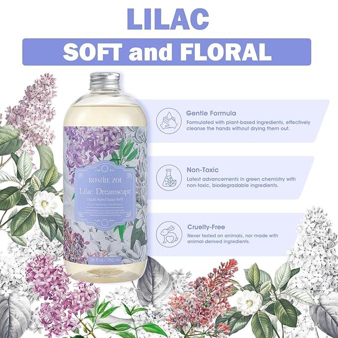 ROMIIE ZOI Liquid Hand Soap Refill, Lilac, Gentle & Moisturizing Formula, 750 ML/ 26 FL OZ - ModernBath