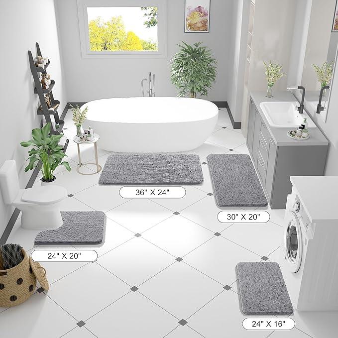 OLANLY Bathroom Rugs 35x24, Extra Soft Absorbent Chenille Bath Rugs, Rubber Backing Quick Dry, Machine Washable Bath Mats for Bathroom Floor, Tub and Shower, Home Decor Accessories, Grey - ModernBath
