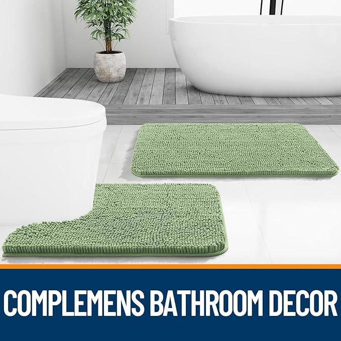 OLANLY Bathroom Rugs 70x24, Extra Soft Absorbent Chenille Bath Rugs, Rubber Backing Quick Dry, Machine Washable Bath Mats for Bathroom Floor, Tub and Shower, Home Decor Accessories, Sage Green - ModernBath