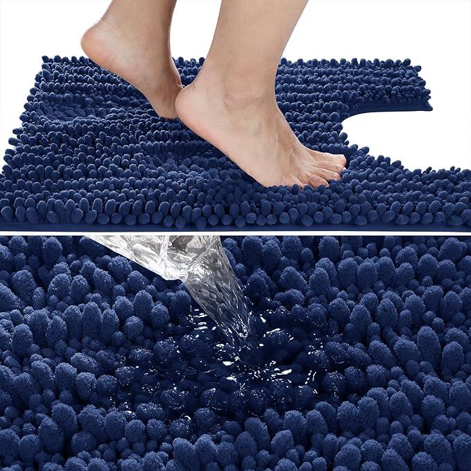 Yimobra Toilet Rug U Shaped Washable 24x20 Inch - Ultra Soft Absorbent Chenille Bath Rugs for Toilet, Quick Dry & Machine Washable, Non Slip Contour Bathroom Mat, Navy Blue - ModernBath