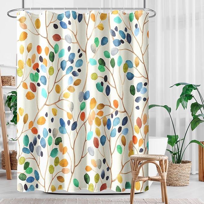 Culudea Colorful Leaves Ivory Shower Curtain Set, Floral Modern Boho Bathroom Window Waterproof Shower Curtain Set for Bathroom Decor - ModernBath