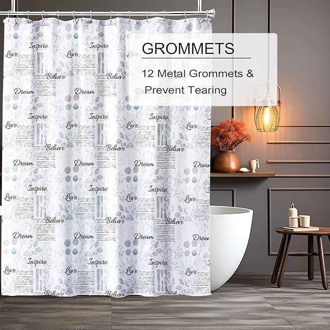 TIKABC Shower Curtain Liner, 4G PEVA Shower Liner, Plastic Waterproof Shower Curtains, with Grommet Holes and 3 Magnetic Weights(Flowers and Text) - ModernBath