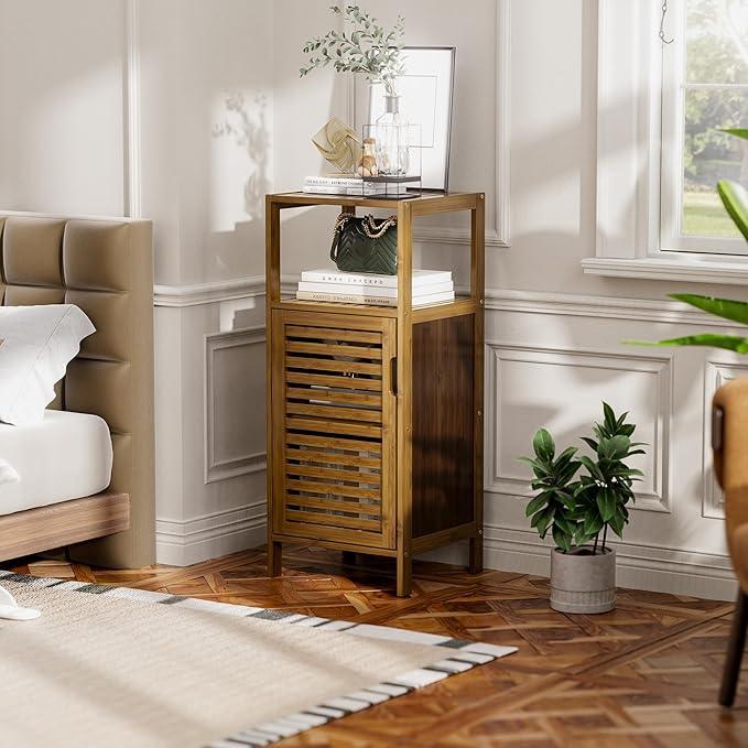 HITNET Bathroom Cabinet, Bamboo Floor Cabinet Free Standing, 4 Tier Sofa Side Storage Cupboard for Living Room Kitchen Bedroom, Walnut - ModernBath