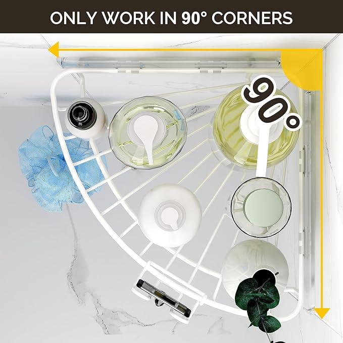 Orimade Corner Shower Caddy with 2 Hooks Wall Mounted Metal Bathroom Shelf Storage Organizer Adhesive No Drilling 2 Pack, White Only for 90-Degree Corner - ModernBath