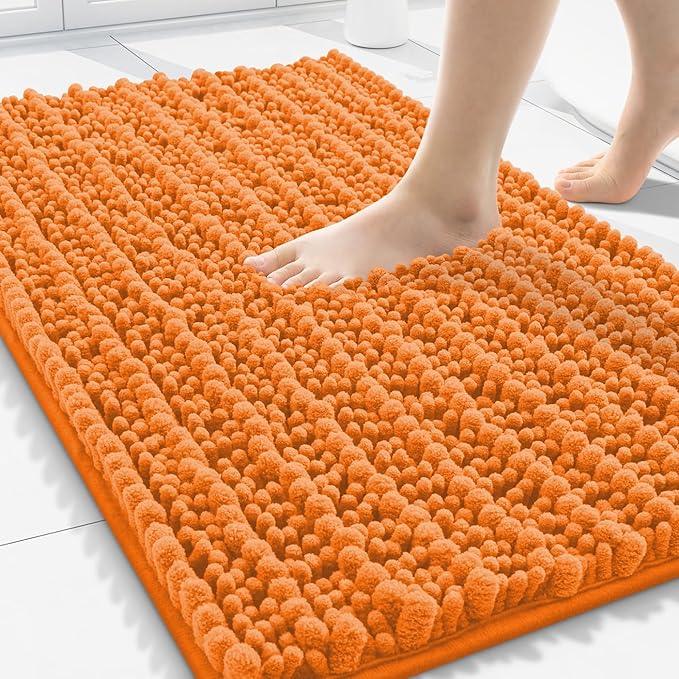 Smiry Bathroom Rugs Mat 30x20, Extra Soft Absorbent Chenille Bath Rugs, Non Slip Rubber Backing Machine Washable Quick Dry Bath Mats for Bathroom Floor, Tub, Shower, Home Decor Accessories, Orange - ModernBath