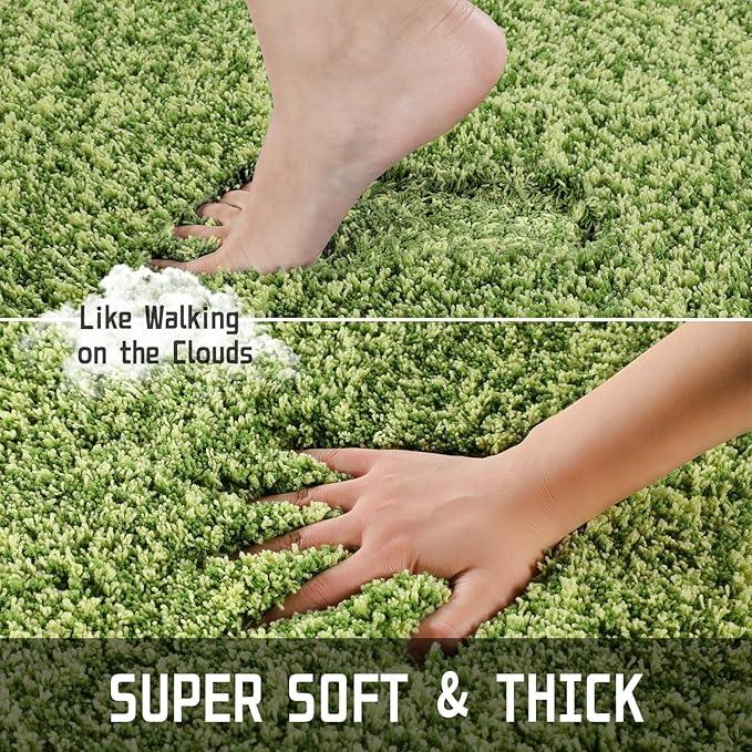 Yimobra Bathroom Rugs Non Slip Washable, Ultra Soft and Water Absorbent Bath Mats, Plush Fluffy Shower Mat Outside, Microfiber Thick Matts for Bathroom Floor/Sink, 24x17, Light Green and Dark Green - ModernBath