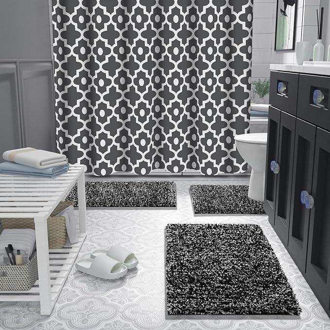 Yimobra Black and White Bathroom Rugs Non Slip Washable, Ultra Soft and Water Absorbent Bath Mats, Plush Fluffy Shower Mat Outside, Microfiber Thick Matts for Bathroom Floor/Sink, 24x17 - ModernBath