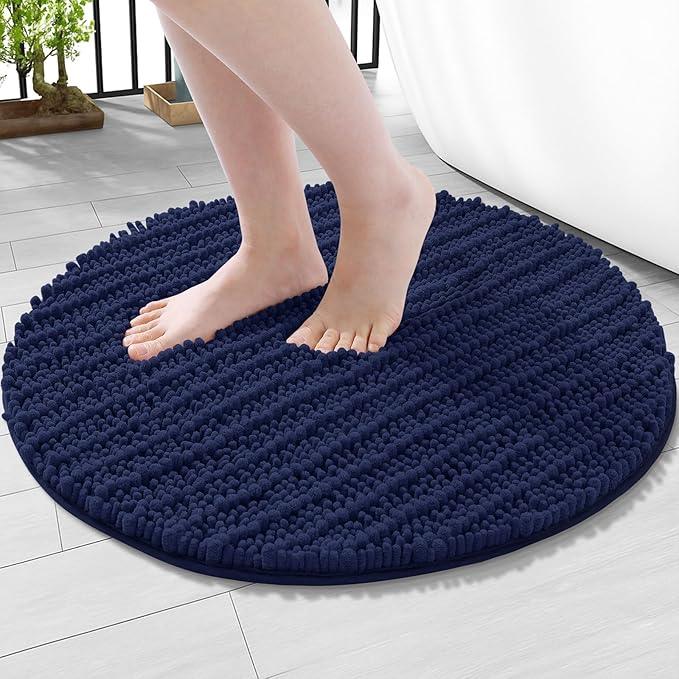 Arotive Luxury Round Chenille Bathroom Rug Mat, Extra Soft Thick Absorbent Shaggy Bath Rugs, Non-Slip Machine Wash Dry Plush Bath Mats for Bathroom, Shower and Tub, 24x24, Navy - ModernBath