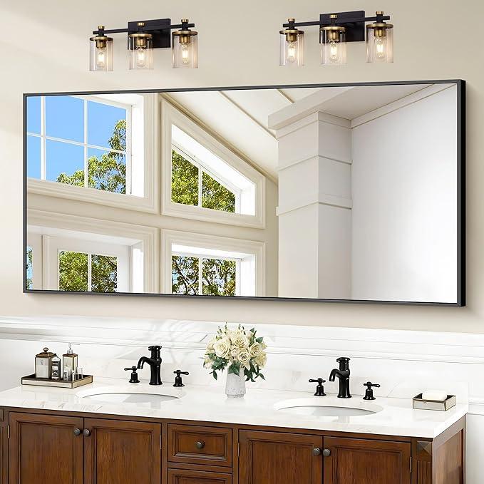 COFENY Black Bathroom Mirror for Wall, 60x30 Inch Rectangle Mirrors with Metal Frame, Modern Vanity Wall Mirror Decor for Bathroom Living Room, Entryway Hangs Horizontal or Vertical - ModernBath