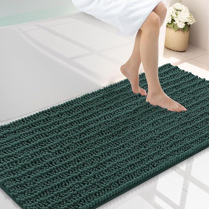 Smiry Bathroom Rugs Mat 47x24, Extra Soft Absorbent Chenille Bath Rugs, Non Slip Rubber Backing Machine Washable Quick Dry Bath Mats for Bathroom Floor, Tub, Shower, Home Decor Accessories, Green - ModernBath
