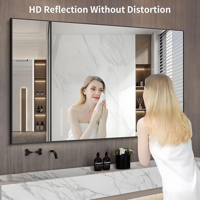 KOCUUY 60x40 Inch Large Black Wall Mounted Mirror,Aluminum Framed Decorative Rectangular Bathroom Mirror for Wall Over Sink,Vanity Mirror for Bedroom Living Room Bathroom,Functional Oversized Mirror - ModernBath