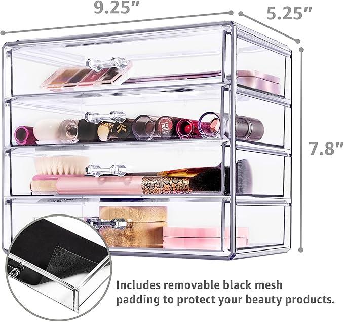 Sorbus Acrylic Makeup Organizer Set, 4-Drawer Vanity & Countertop Cosmetic Storage with Wide Drawers, Clear Makeup Storage for Brushes, Lipsticks, Jewelry – Holiday Gift for Women & Teens - ModernBath