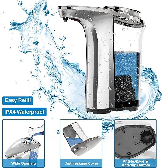 PZOTRUF Automatic Soap Dispenser, Touchless Dish Soap Dispenser 17oz/500ml with Infrared Sensor, 5 Adjustable Soap Levels, Liquid Dispenser for Bathroom Kitchen (Silver) - ModernBath