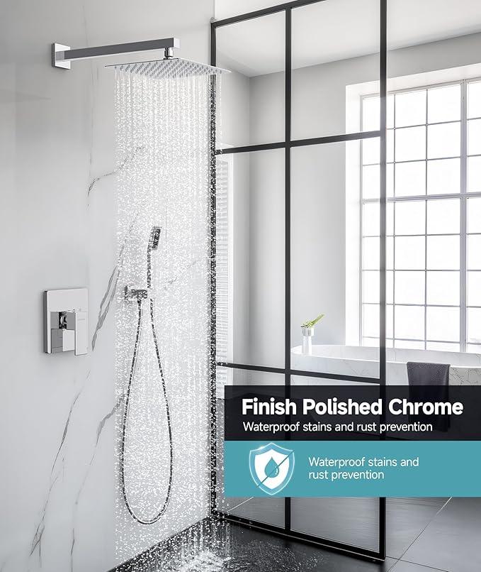 SR SUN RISE Shower System Bathroom 10 Inch Rainfall Shower Head & Handle Set Wall Mounted Rain Shower Faucet Set Polished Chrome - ModernBath