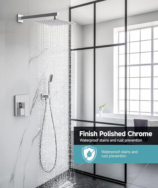 SR SUN RISE Shower System Bathroom 10 Inch Rainfall Shower Head & Handle Set Wall Mounted Rain Shower Faucet Set Polished Chrome - ModernBath