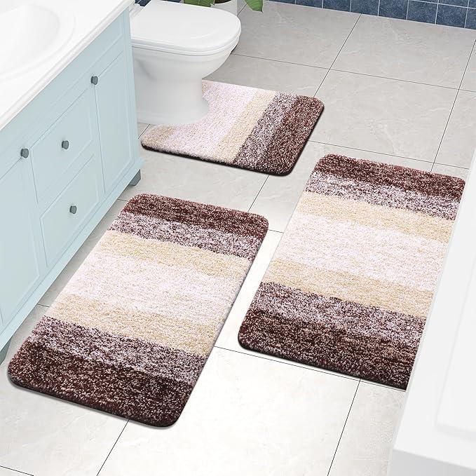 Arotive Microfiber Bathroom Rugs, Shaggy Soft and Absorbent Contour Toilet Rugs, Non-Slip, Thick Plush Machine Washable Dry Bath Mats for Toilet Base, 24x24, Brown, U-Shape - ModernBath