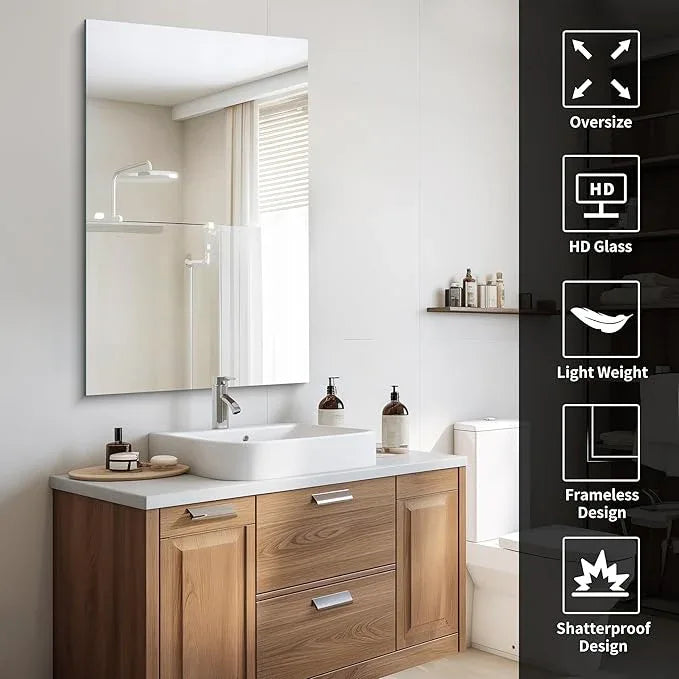 CILIBER Frameless Mirror, 24x40 Inch Rectangle Bathroom Mirrors for Wall, Upgraded Shatterproof Large Vanity Mirror Over Sink with Polished Edge for Bathroom, Bedroom, Living Room and Entryway - ModernBath