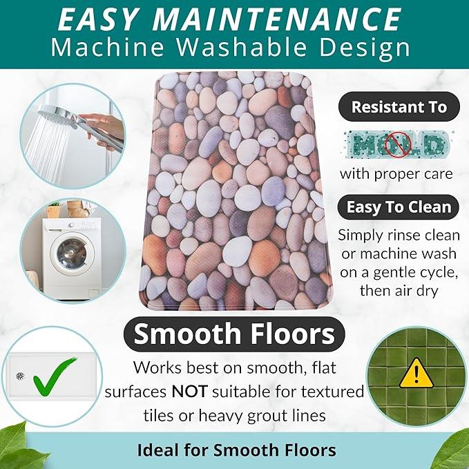 ENKOSI Non Slip Bath Mat for Tub and Shower Floors – Anti Slip Shower Mat with Strong Secure Grip – Unique Pebble Stone Print Bathroom Mat for Inside Bathtub and Smooth Stalls (28x16 Pebble Stone) - ModernBath
