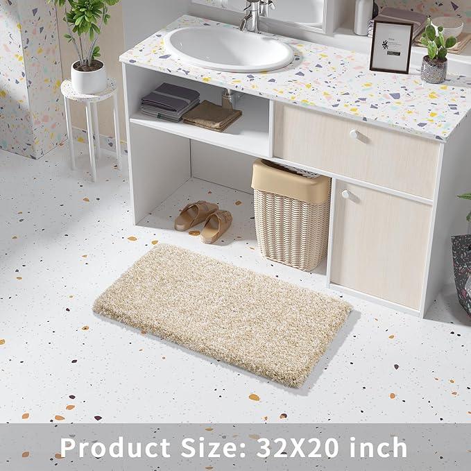 Yimobra Bath Rugs for Bathroom 32x20, Ultra Soft and Water Absorbent Bath Mats, Non Slip Plush Shower Mat Outside, Microfiber Mats for Bathroom Floor/Tub, Machine Washable, Light Beige and White - ModernBath