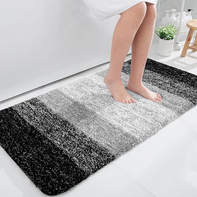 OLANLY Bathroom Runner Rugs 40x24, Extra Soft Absorbent Microfiber Bath Rugs, Rubber Backing, Quick Dry, Machine Washable Bath Mats for Bathroom Floor, Tub and Shower, Home Decor Accessories, Black - ModernBath
