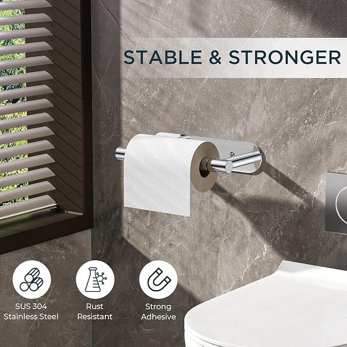 FORIOUS Toilet Paper Holder, Adhesive or Screw Wall Mount Pivoting Tissue Roll Holder for Bathroom, Stainless Steel Rust Proof Self Adhesive Toilet Paper Roll Holder no Drilling, Polished Chrome - ModernBath