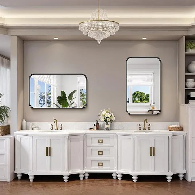 FORBATH 40x24 Inch Bathroom Mirror for Wall, Black Metal Framed Vanity Mirrors for Over Sink, Rounded-Corner Rectangle Mirror for Bedroom Living Room Entryway Hallway, Hangs Horizontal or Vertical - ModernBath