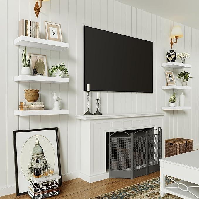 Vivelove 16 inch Floating Shelves for Wall, Bathroom Shelves Over Toilet, Wall Shelf for Bedroom, Living Room, Kitchen, Office Home Decor, Narrow Shelves with Invisible Brackets - Set of 2, White - ModernBath