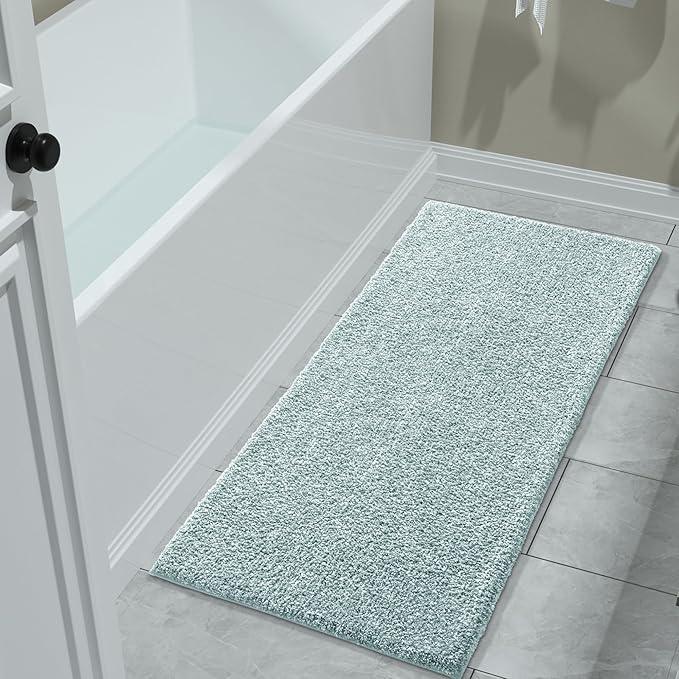 Yimobra Long Bathroom Rug Non Slip Washable, Soft Absorbent Microfiber Bath Mat, Dual-Tone Decor Rug with Rubber Backing for Bathroom Floor,Tub and Shower,47x24,Home Essentials,Light Blue and White - ModernBath