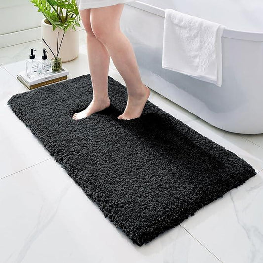Ruggnovea Bathroom Rugs Non Slip Washable 48x24, Ultra Soft Thick Shaggy Absorbent Bath Mats, High Density Foam Latex Non Slip Backing Bath Rugs, Microfiber Bath Mats for Bathroom Floor&Sink,Black - ModernBath
