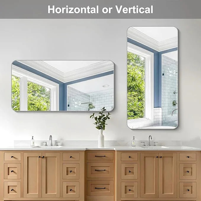 CIVENO 48x24 Inch Silver Bathroom Mirror, Metal Framed Silver Rectangle Mirror, Rounded Rectangular Vanity Mirror, Wall Mounted Mirrors for Living Room Bedroom Entryway Hangs Horizontal or Vertical - ModernBath