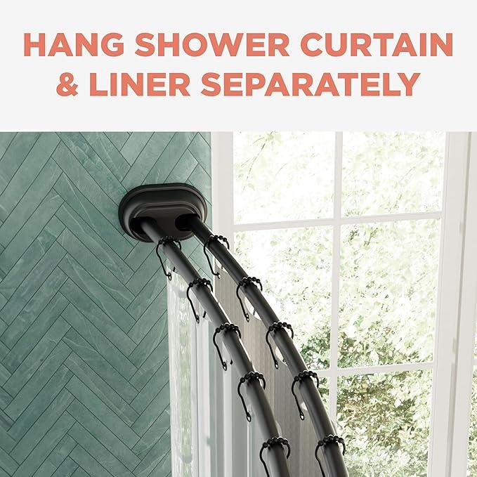 Zenna Home Rustproof Double Curved Shower Curtain Rod, No Drill Tension Mount, 50 to 72 Inches Adjustable Tension Shower Rod for Bathroom, Curves Out for Extra Room, Matte Black - ModernBath