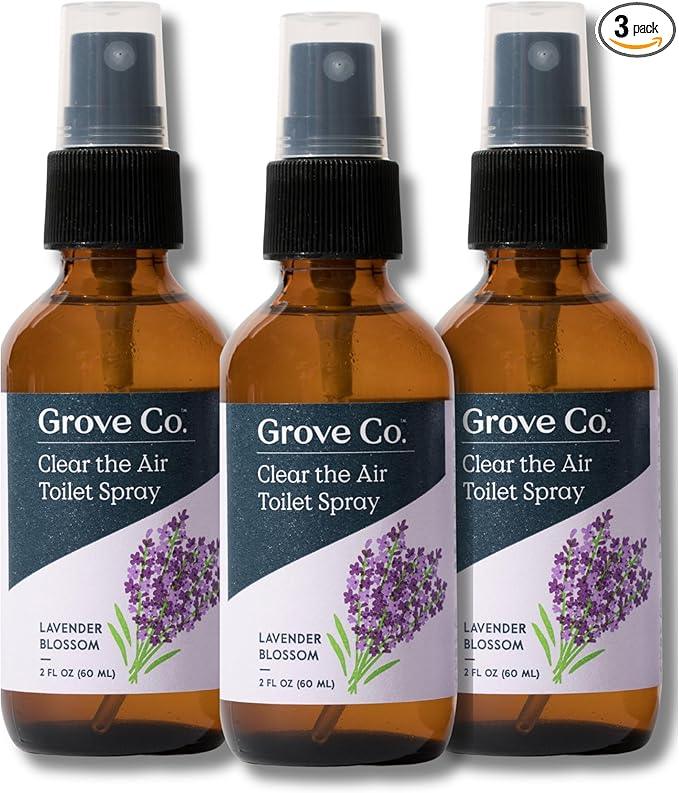 Grove Co. Toilet Spray, Clear the Air Bathroom Spray Air Freshener (2 fl oz) Odor Eliminator for Strong Odor, 100% Natural Lavender Blossom Scent, Vegan, Paraben & Phthalate Free (Pack of 3) - ModernBath