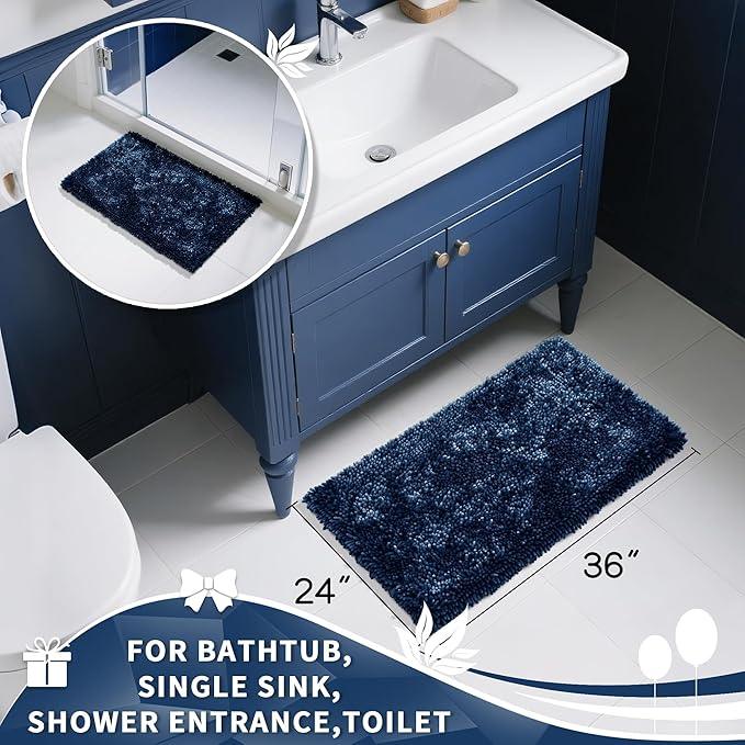 Yimobra Large Bathroom Rug Non Slip 36x24 Inch, Extra Thick Soft Absorbent Chenille Bath Mat, Machine Washable Quick Dry Bath Rugs for Bathroom Floor, Tub and Shower, Home Decor Accessories, Navy Blue - ModernBath