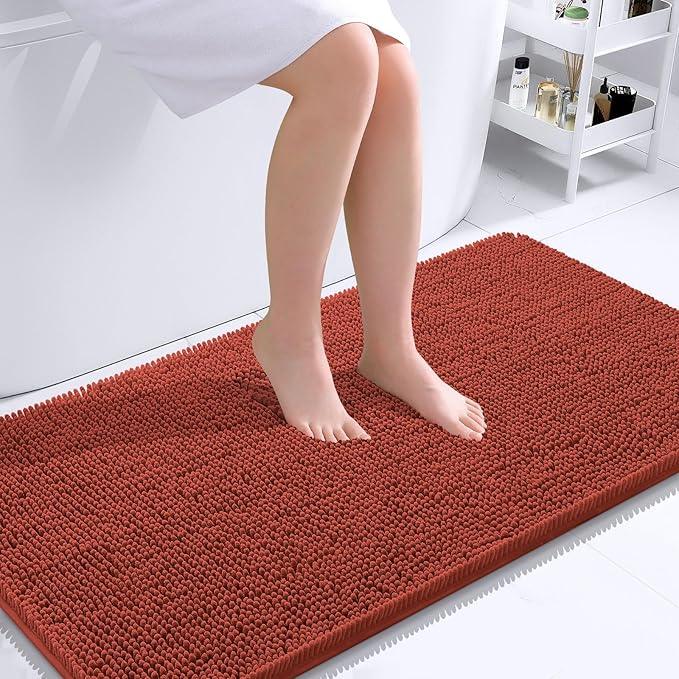 OLANLY Bathroom Rugs 44x24, Extra Soft Absorbent Chenille Bath Rugs, Rubber Backing Quick Dry, Machine Washable Bath Mats for Bathroom Floor, Tub and Shower, Home Decor Accessories, Rustic Terracotta - ModernBath