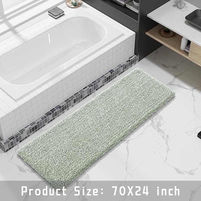 Yimobra Luxury Bathroom Rugs, Fluffy Bath Mats, Non Slip, Water Absorbent Microfiber, Machine Washable, Plush Runner Shower Rugs, Thick Matts for Bathroom Floor&Tub, 70"x 24", Light Green and White - ModernBath