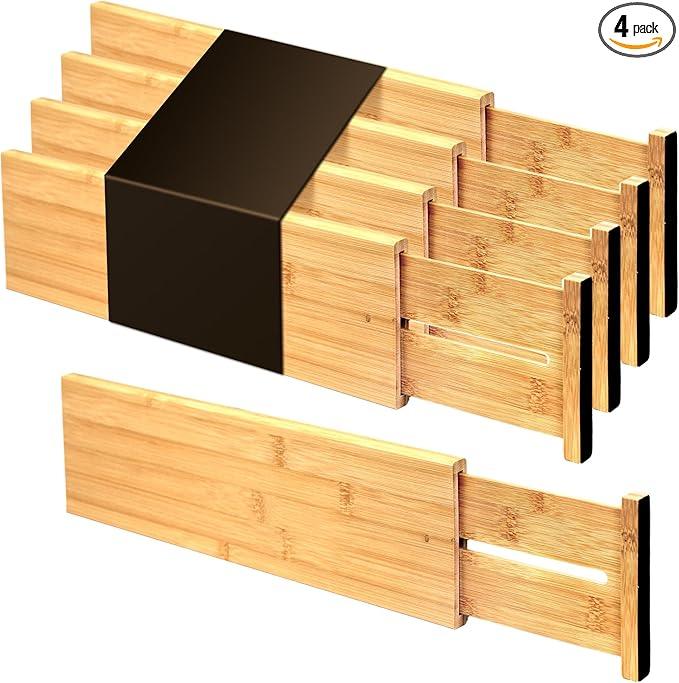 Utoplike Bamboo Drawer Dividers Large, 4'' High Adjustable Kitchen Drawer Organizers for Clothing, Spring Loaded, Works in Bathroom, Bedroom, Dresser, Desk, 4 pcs - ModernBath