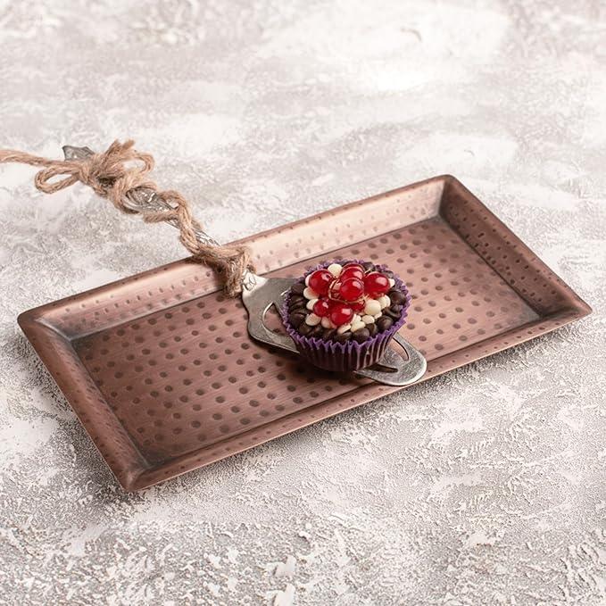 Monarch Abode Decorative Tray – 16-Inch Hand Hammered Antique Copper Metal Bathroom Tray Countertop, Vanity Trays Organizer, Perfume Plate for Dresser, Kitchen Countertop Large Fruit Platter - ModernBath