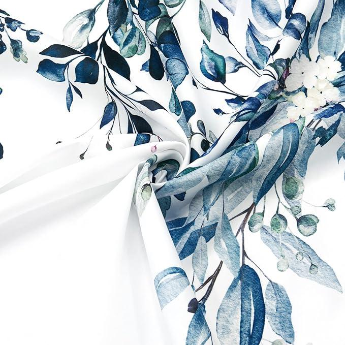 Gibelle Small Stall Shower Curtain 36 x 72, Narrow Blue Floral Shower Curtain for Bathroom, Watercolor Plant Eucalyptus Leaves Fabric Shower Curtain Set - ModernBath